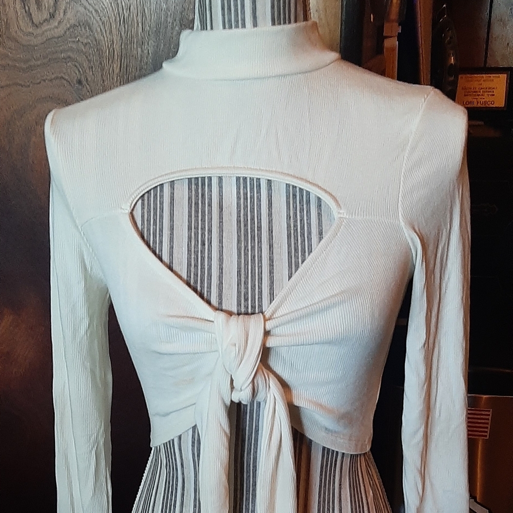 Cream Long Sleeve Cutout Top